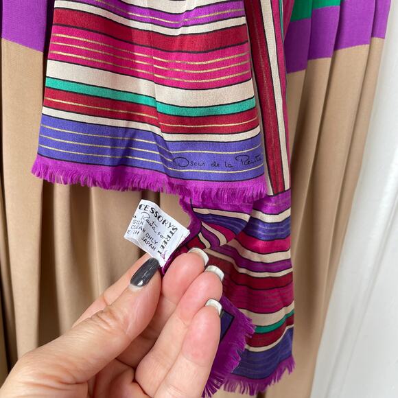 VTG Oscar De La Renta 70s 80s Silk Boho Full Maxi Skirt Colorblock Stripe Scarf - Picture 7 of 10